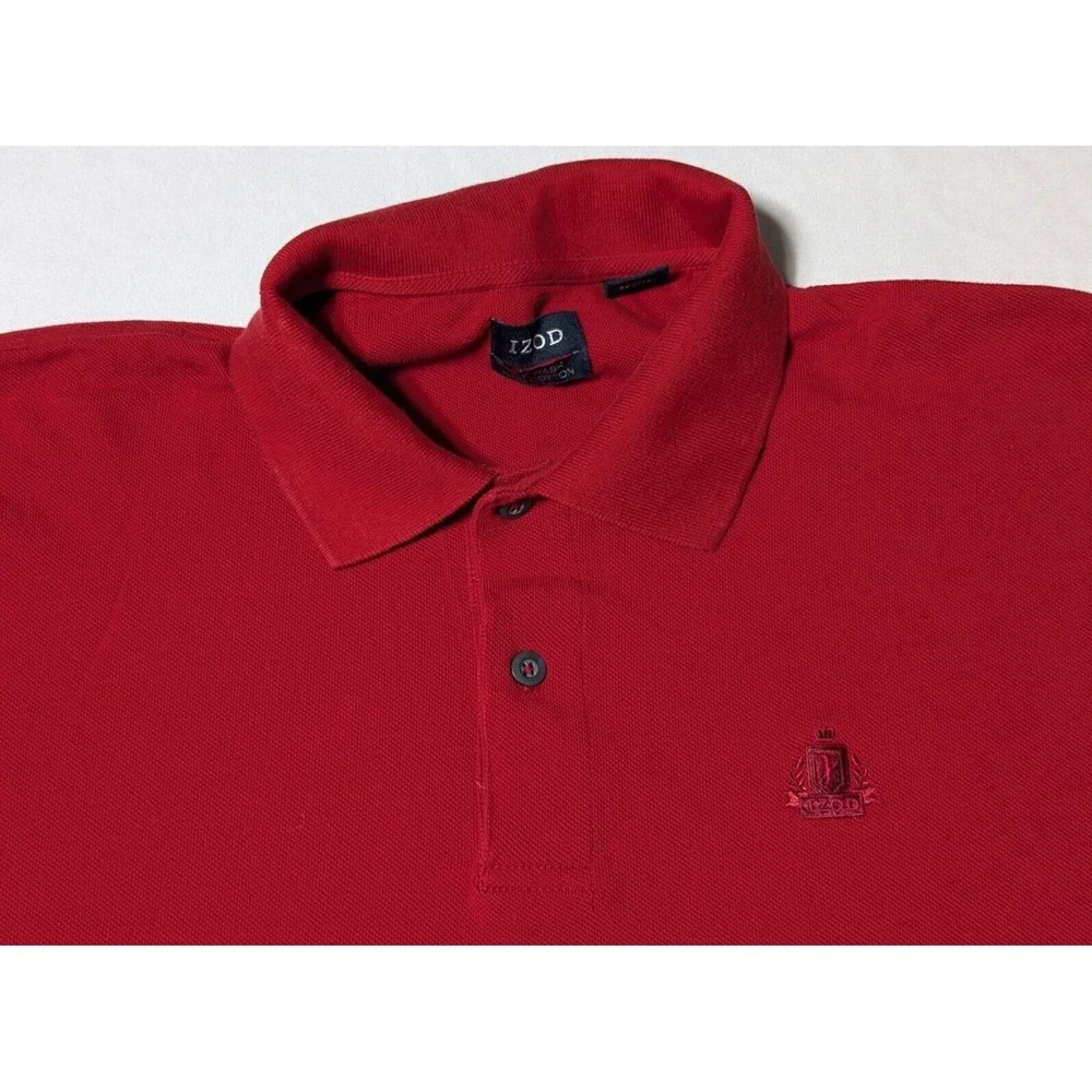 IZOD SILK WASH Men Large Red Cotton Short‎ Sleeve Polo Shirt